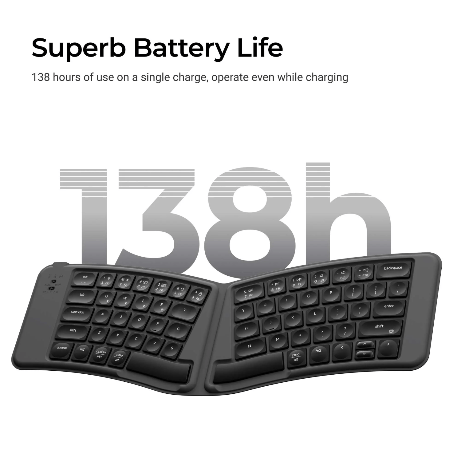 Keychron B11 Pro Ultra-Slim Wireless Foldable Keyboard Alice Layout - Space Gray - Image 3